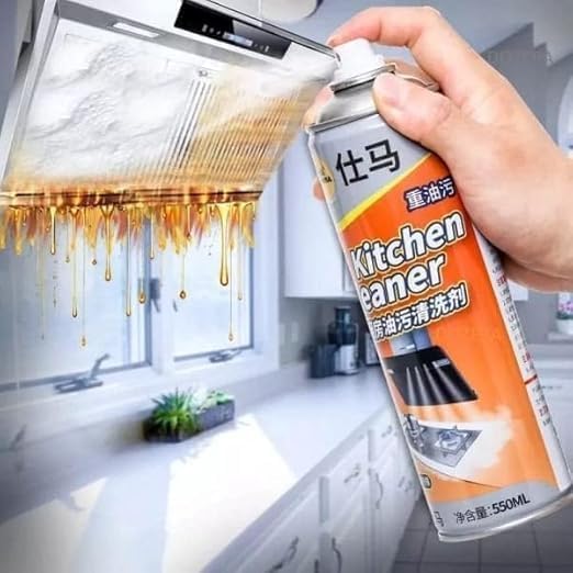 Multipurpose Bubble Foam Cleaner Spray 500Ml Oil And Grease Stain Remover Non Toxic Degreaser For Kitchen Chimney Oven Grill Stove Tiles Sink Surfaces Quick Drying Powerful Foam Cleaning Solution