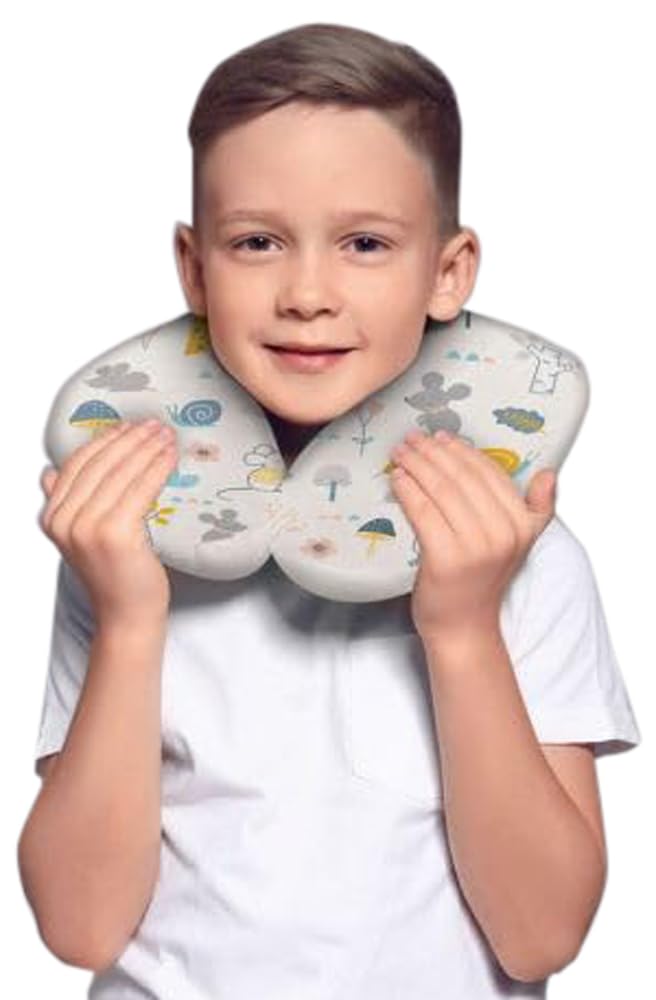Mamas Gift Toddler Neck & Head Support Pillow – Soft Cotton Fabric Travel Cushion with Poly-Fil for Car, Plane, Stroller & Home – Ergonomic, Washable – 30 x 28 cm