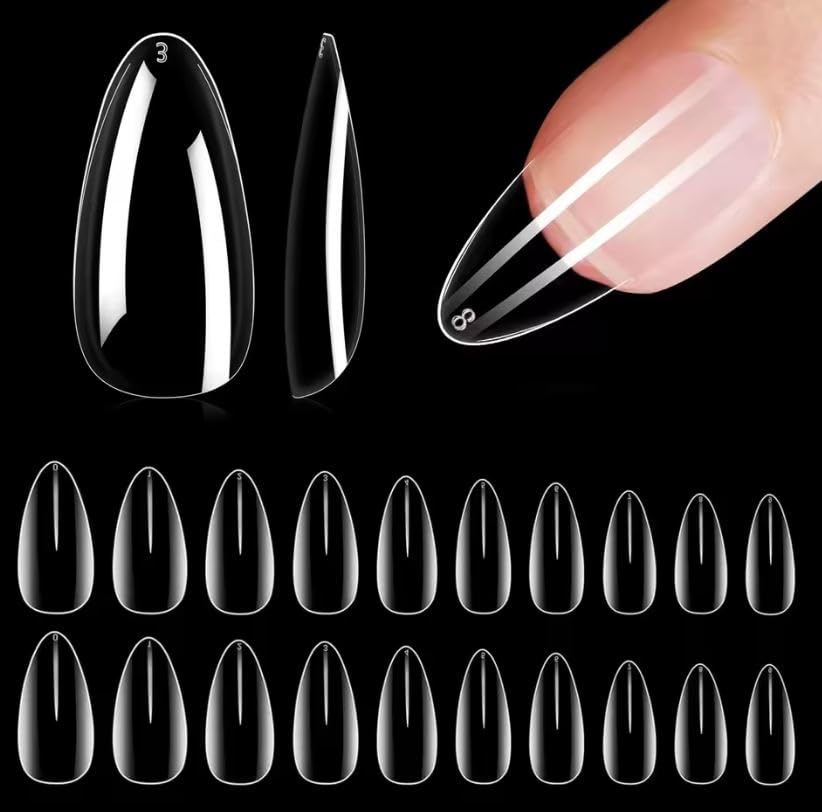 500 Pcs Clear False Nail Tips with Storage MEDIUM Stiletto Nail Tips Clear Full Cover Case-Full Cover Coffin Nails in 10 Sizes for Nail Salons and DIY Nail Art