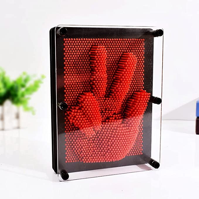 Classic 3D Art Sculpture Plastic Pin Art Pinart Impression Board 3D Clone Pin Art Sculpture Needle DIY 15x5x19cm Hand Model Board Game Home Office Desktop Kids Toy (Red)