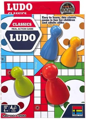 Ludo Classic Real Action Board Game, Family Game, Ages 4+, Includes 16 Counters, 1 Dice