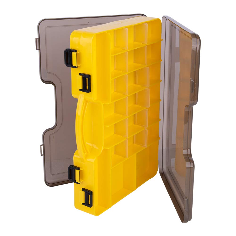 Goture Fishing Tackle Storage Hard Case 2 Sided Storage Trays Handle Portable Plastic Organizer Box 44 Compartments Sea Boat Accessory 12 8 3 Smoke Yellow