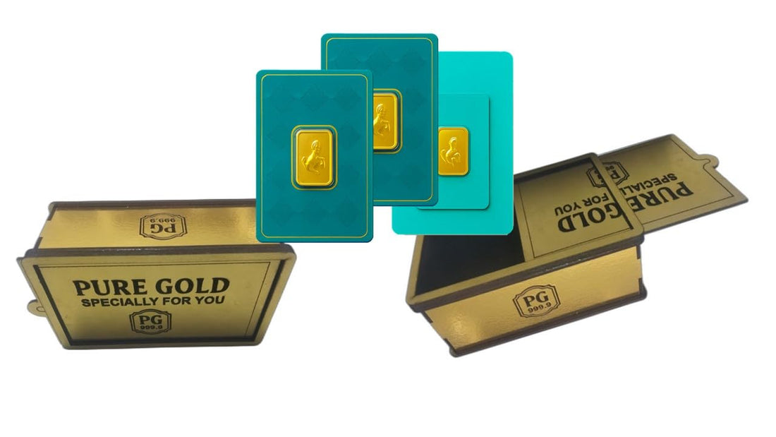 Pure Gold Storage Box for Gold and silver Bars, Golden Finish Case with PG 999.9 Marking, Bullion Organiser for Precious Metal Bars, Ingots & Coins (Up to 15 Bar)