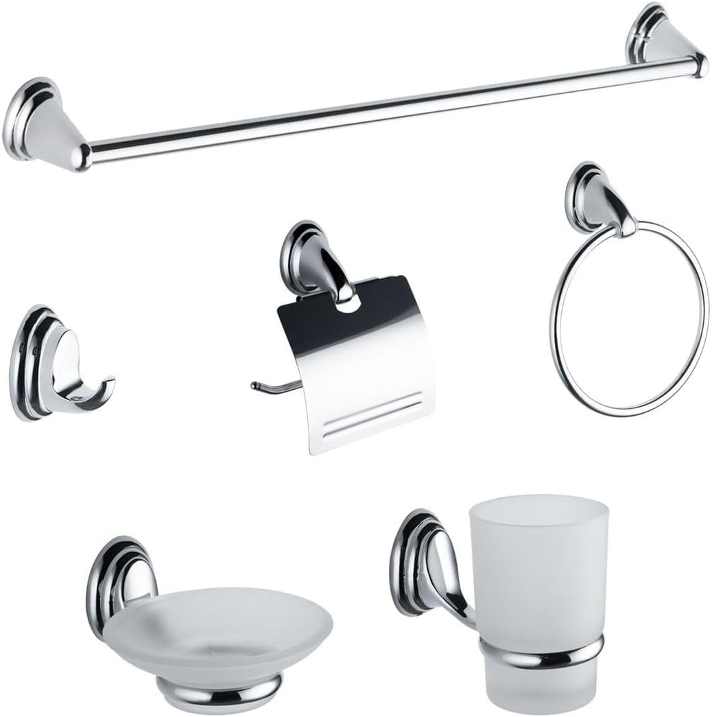 Stainless Steel Bathroom Accessory Set (6 Piece Accessory Set Lux Silver)