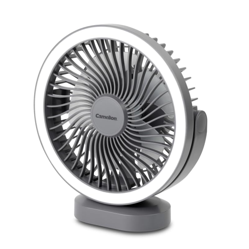 Camelion Portable Fan & Light REF-005 Rechargeable Camping Fan with 200LM LED Light, USB-C Charging, 3 Wind Speeds & 360° Rotation for Camping, Desk, Emergency & Outdoor Use