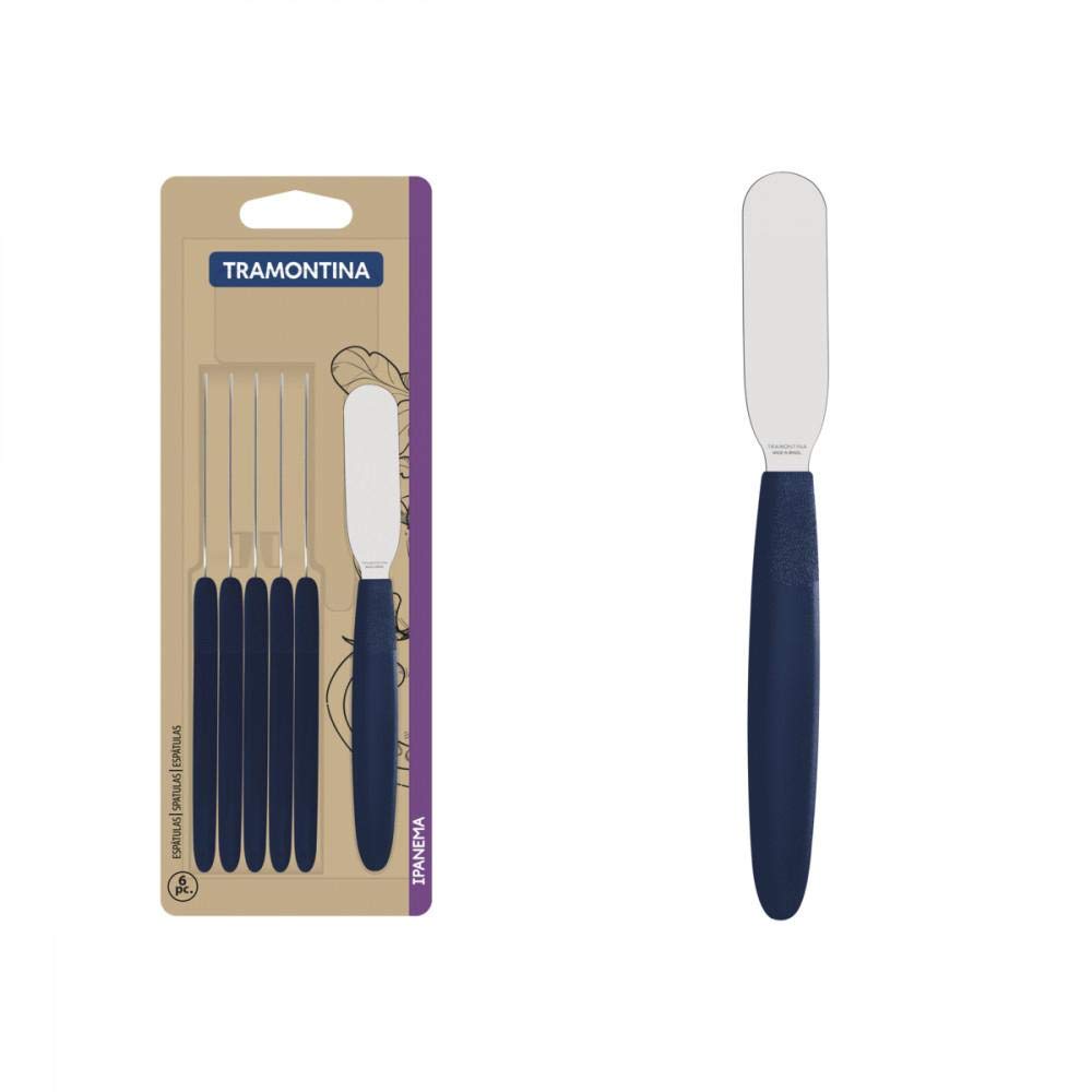 TRAMONTINA Butter Spreader Knife for Butter, Jam & Soft Cheese – Stainless Steel Blade, Comfortable Handle – Polypropylene Blue 6-Piece Set