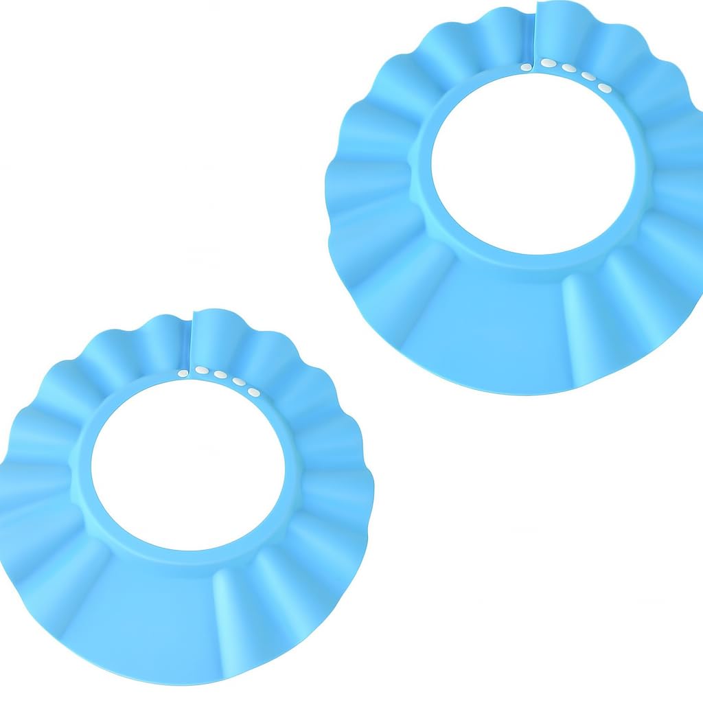 2-Pack Baby Shampoo Shower Hat for Kids – Adjustable Bath Visor Caps – Splash-Proof Eye & Ear Protection – Soft & Safe Hair Washing Shield for Toddlers (BLUE)