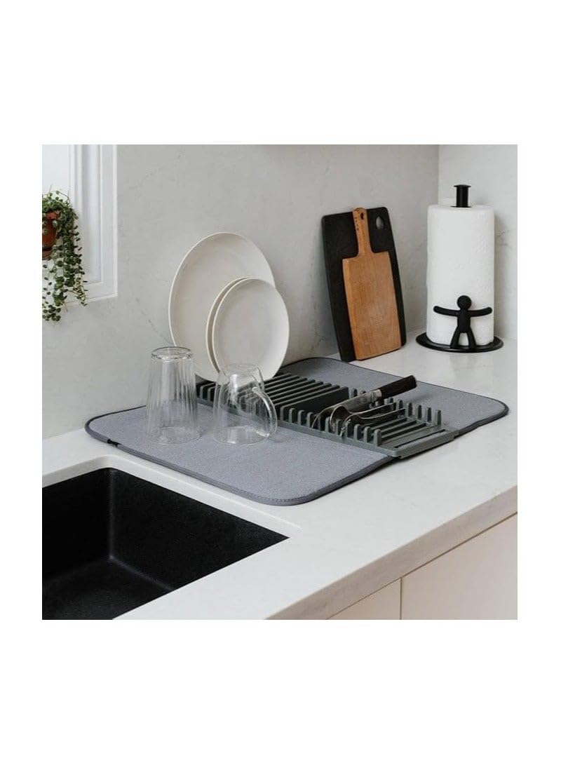 Dish Rack & Mat, Foldable, Space Saver, GREY, Plastic, Countertop Mount, Drying Dishes, Wine Glasses, Bowls, Dishes