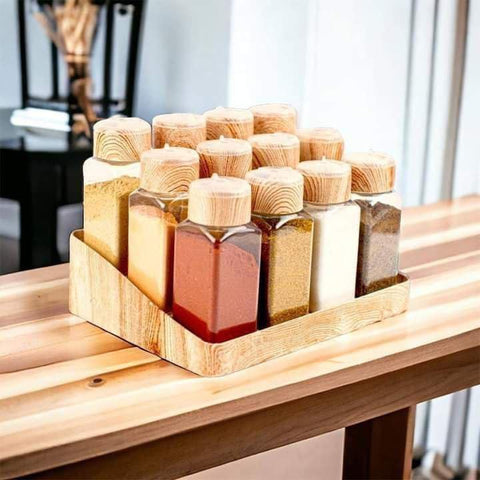 Rotating Spice Rack Organizer with 12 Glass Jars and Dual Opening Shaker Lids Includes Waterproof Labels for Organized Kitchen Countertop Storage