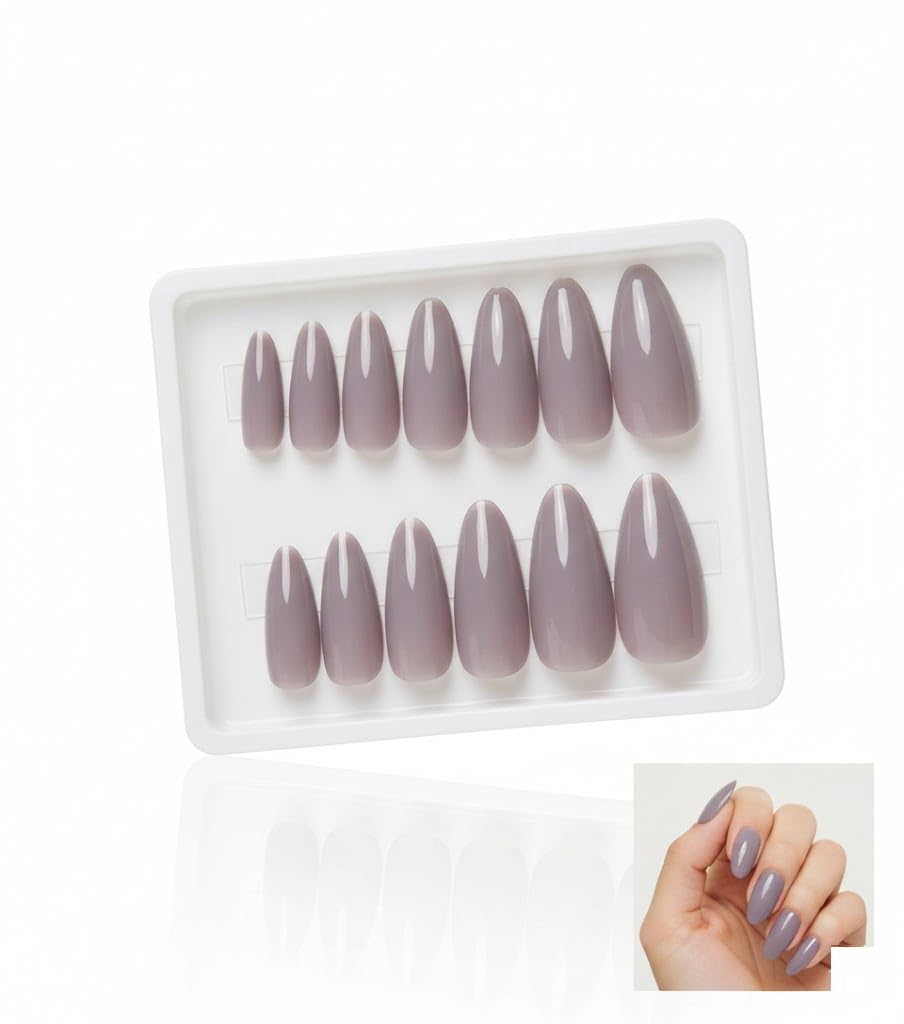 Press on Nails Medium Length Fashion Easy to Apply Perfect for Party with Double Sided Adhesive Sheet Pack of 12 (Mauve)
