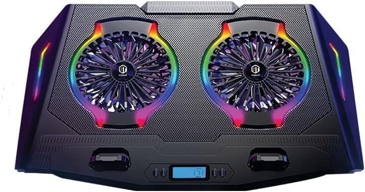 Standard ICE07 Gaming Laptop Cooling Pad Stand with Mobile Holder – 2*RGB BIG Fans – LCD Screen – 2*USB - Suitable for 12-17 inch laptops
