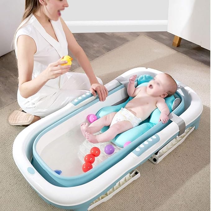 HAPPY KIDDO Baby Bathtub - Foldable, Large Seat, Non-Slip Mat, Newborn to Infant