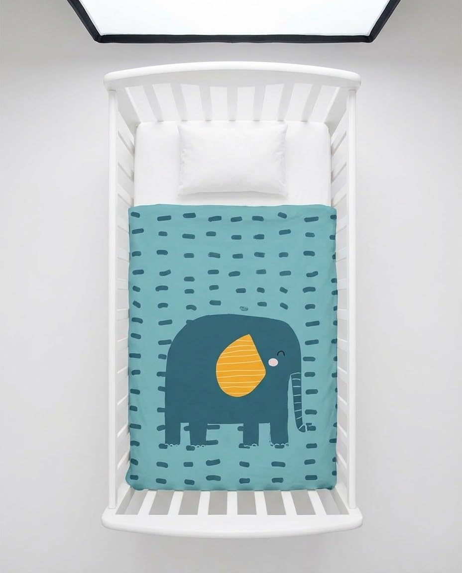 Mamas Gift Elephants Bed Cover – Soft Cotton Duvet Cover for Baby Crib or Toddler Bed – Fits 120x90 cm – Colorfast, Non-Toxic, and Easy Care Nursery Bedding