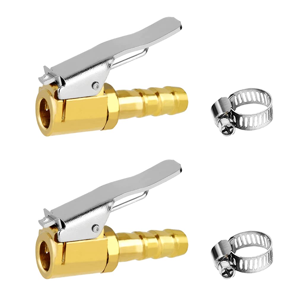 Joywayus Tire Inflator Valve 5/16" Open Flow Air Chuck with Lock Connector and Stainless Steel Clamp 2 Pack