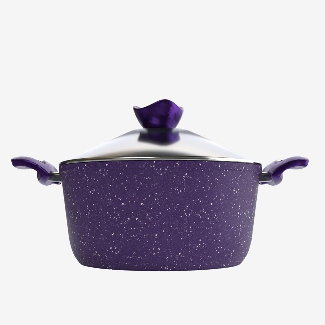 18 cm Premium Granite Stewpot with a durable 5 mm body for excellent heat distribution. Premium non-stick granite coating ensures healthy cooking and easy cleaning.