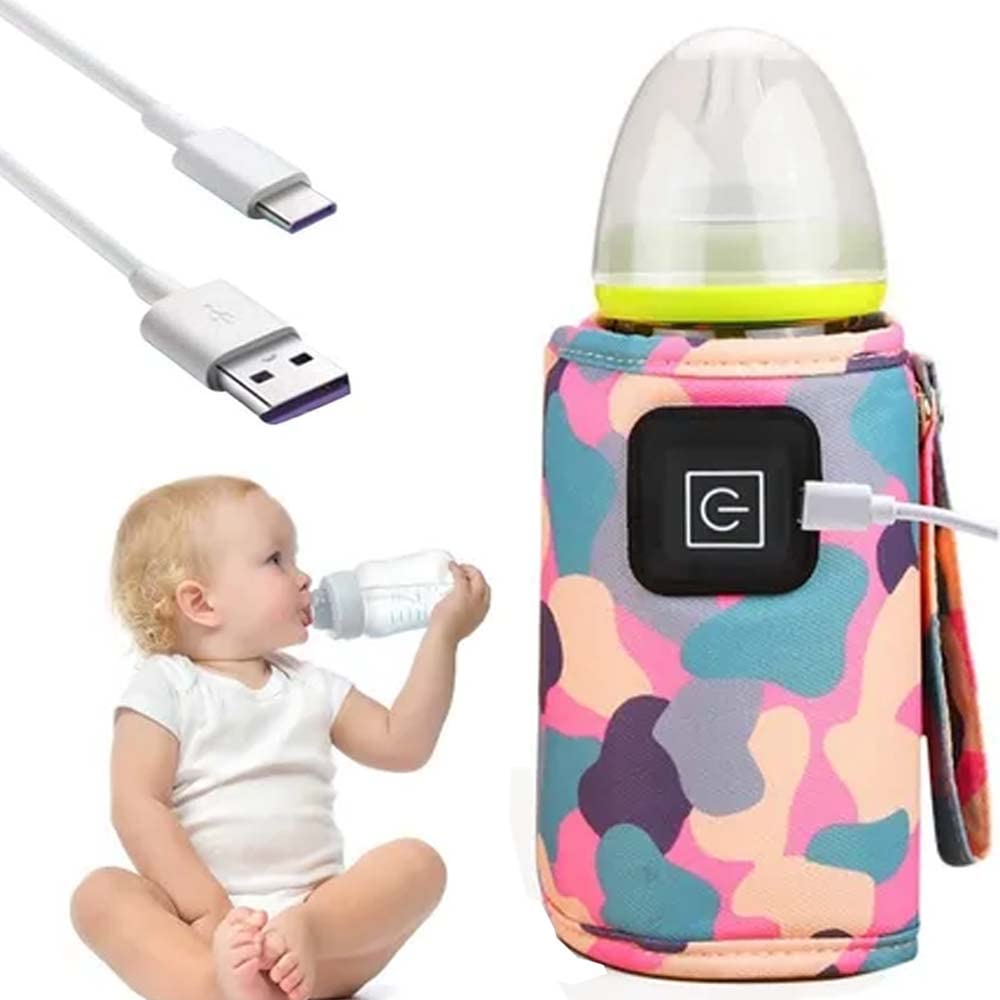 DMG Baby Bottle Warmer, Portable Car Travel USB Rechargeable Thermostat Bottle Thermostat for Breastfeeding Breast Milk Formula, Three Adjustable Temperatures, Quick Heating