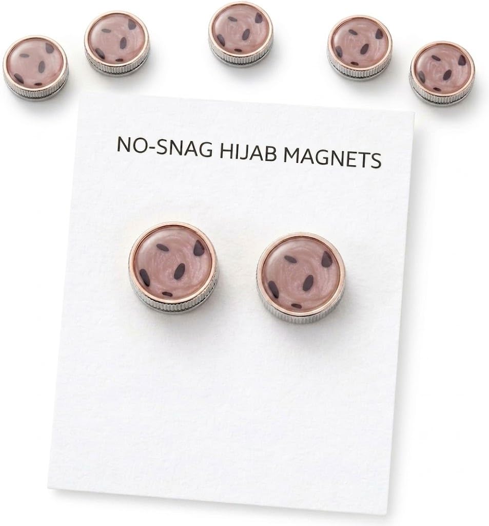 Magnetic Hijab Pins, Metal Scarf Magnets, Strong Hold, No-Damage, 2 Piece Set (round)