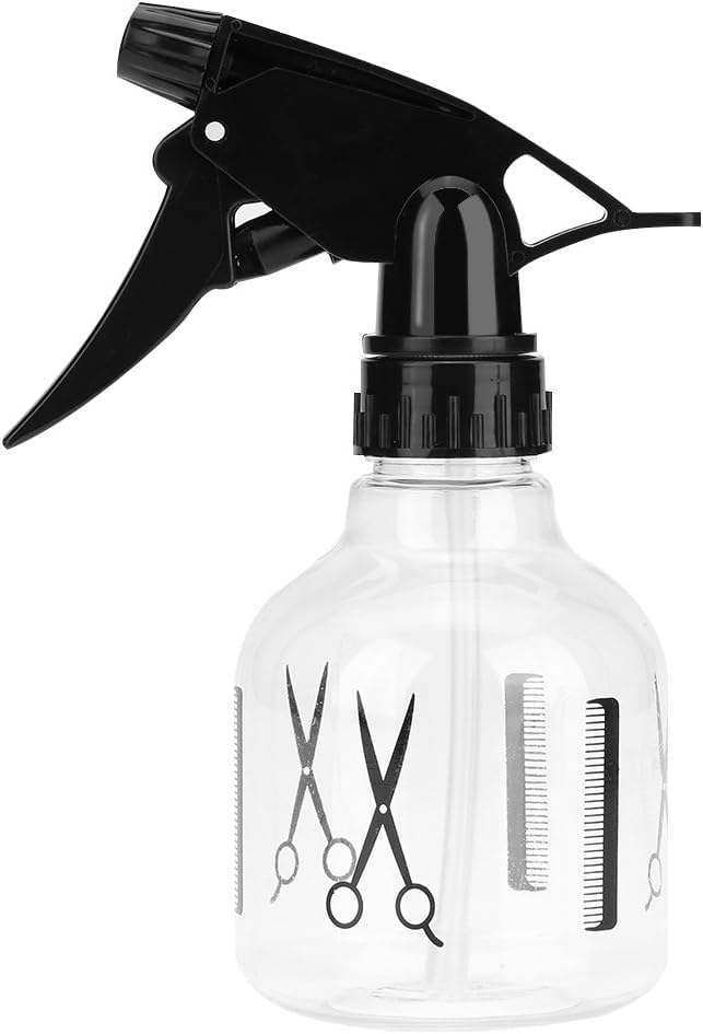 Professional Hair Salon Spray Bottle, Clear Plastic with Scissors Design, Black Trigger Sprayer