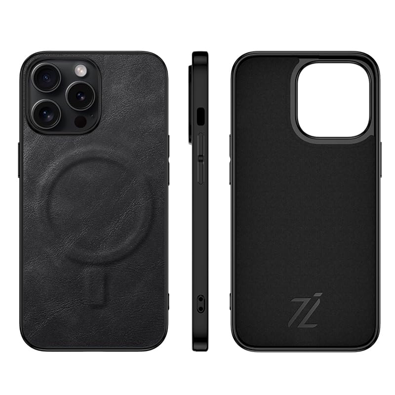IZONE iPhone Magnetic Luxury Leather Case Designed for MagSafe Chargers Compatible with iPhone (Black, iPhone 17 Pro)