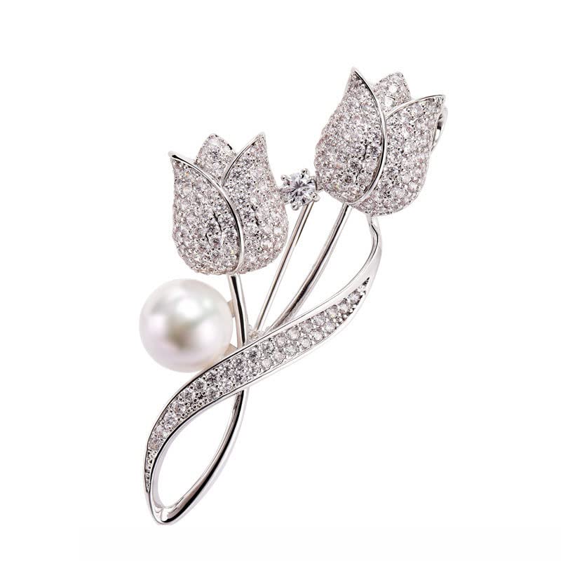 Crystal Rhinestone Tulip Flower Leaf Brooch Pins Rhinestone Corsage Collar Pin Brooch Breastpins Women Dress Clothing Accessories Jewelry Gift For Bride Girl Women, Metal