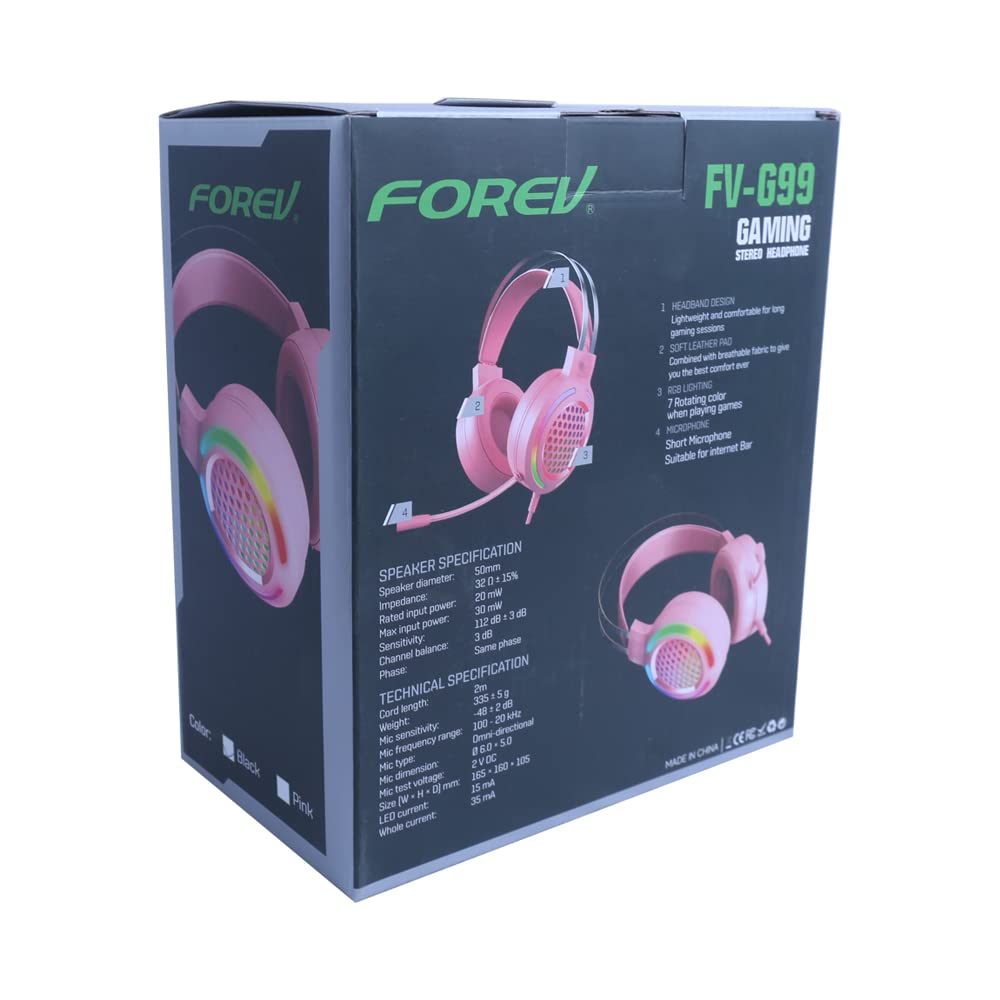 HEADPHONE GAMING FOREV MODEL : FV- G99 2 SOCKET/USB/RGB LED, Wired Headphones Headset