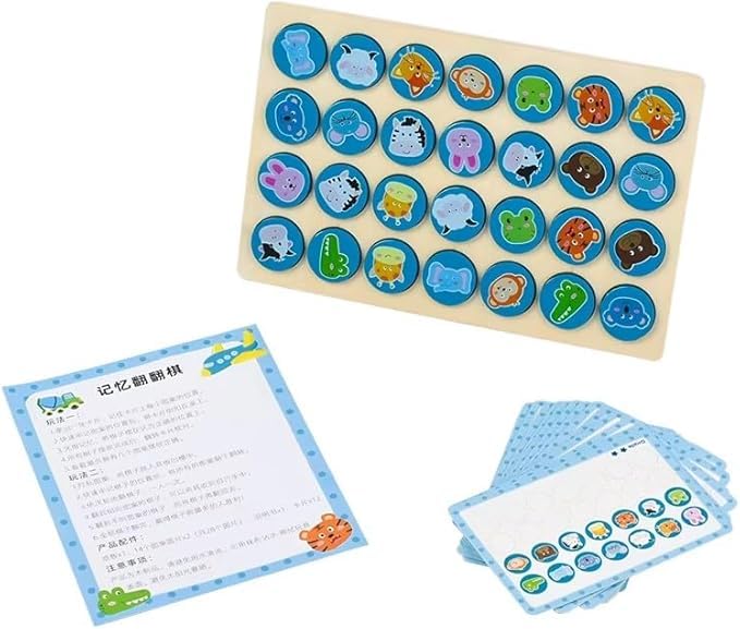 Wooden Memory Chess Game for Kids, Animals, 12 Cards, Ages 36 Months and Above