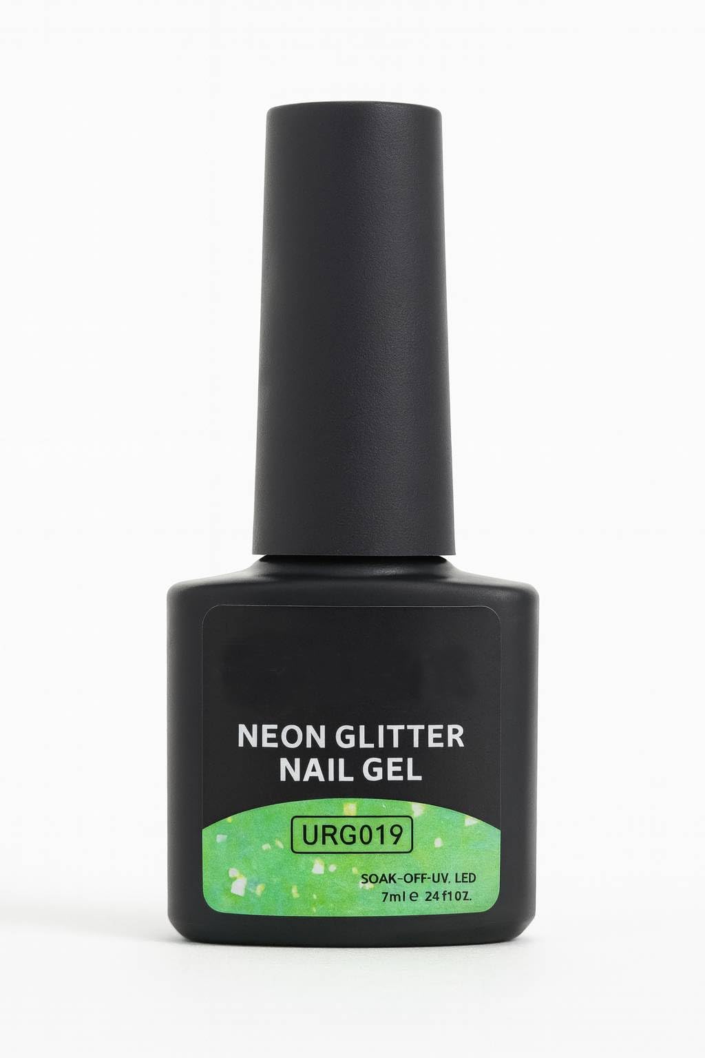 Neon Green Glitter Gel Nail Polish 7ml – Fluorescent Bright Green Sparkle UV/LED Soak Off Gel, Shiny Multi-Glitter for Creative Nail Art, Long-Lasting Glossy Manicure (Shade URG019)