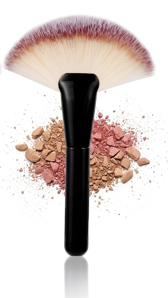 Black Makeup Brushes with Wood Handle - Large Fan Brush and Powder Foundation Brush for Cosmetics, Ideal for Liquid and Powder Applications-1pc
