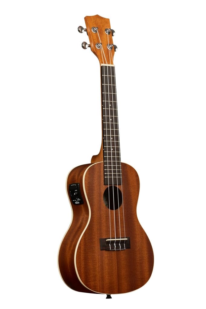 Electric Acoustic Ukulele Concert Size 23" Electro Acoustic Uke Hawaii Guitar Plugged Ukulele with 3-Band EQ Pickup Preamp System - Mahogany Body with White Binding - 4 Nylon Strings