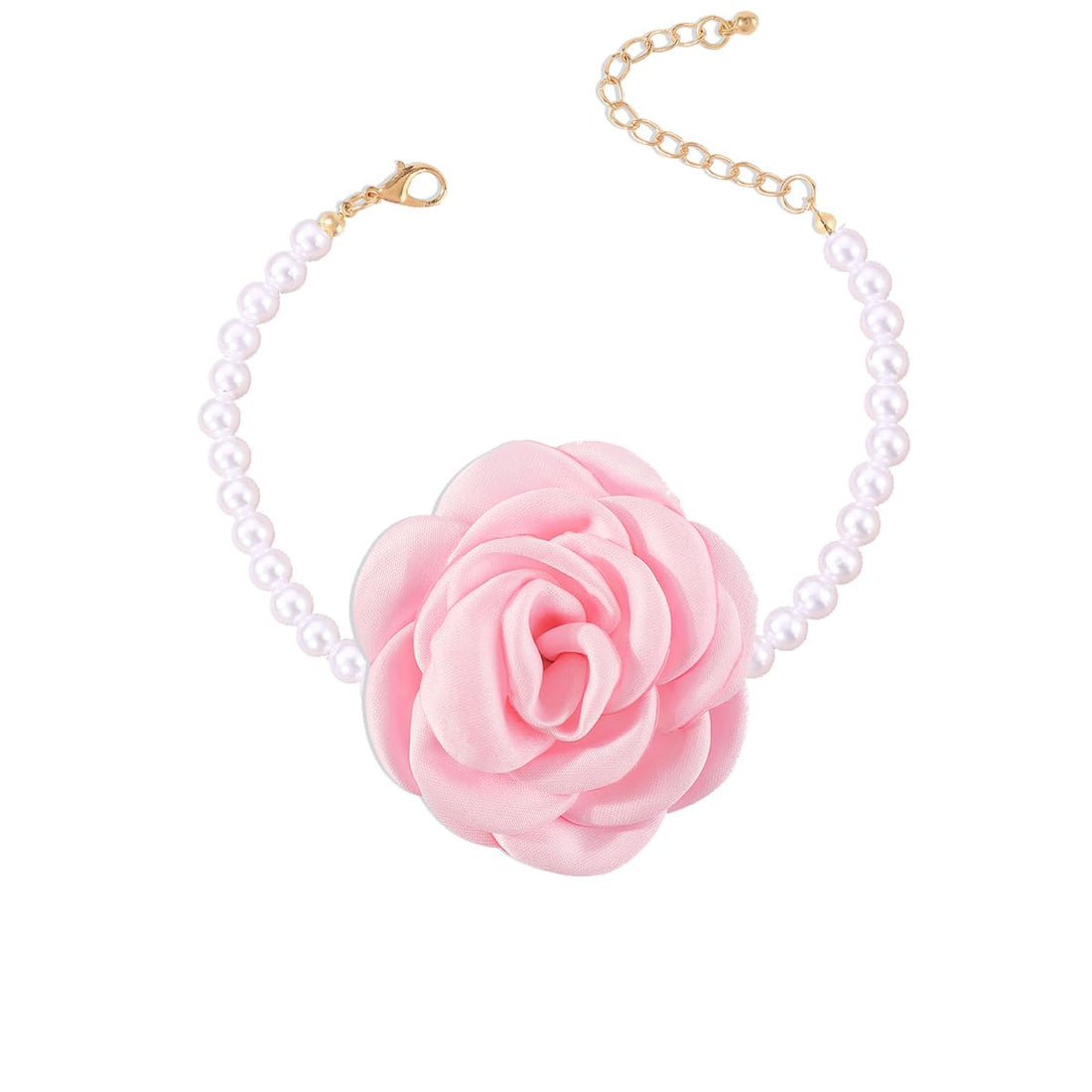 Flower Choker Pearl Necklace for Women Fabric Rose Flower Clavicle Choker Necklace Jewelry Colorful Camellia Necklace