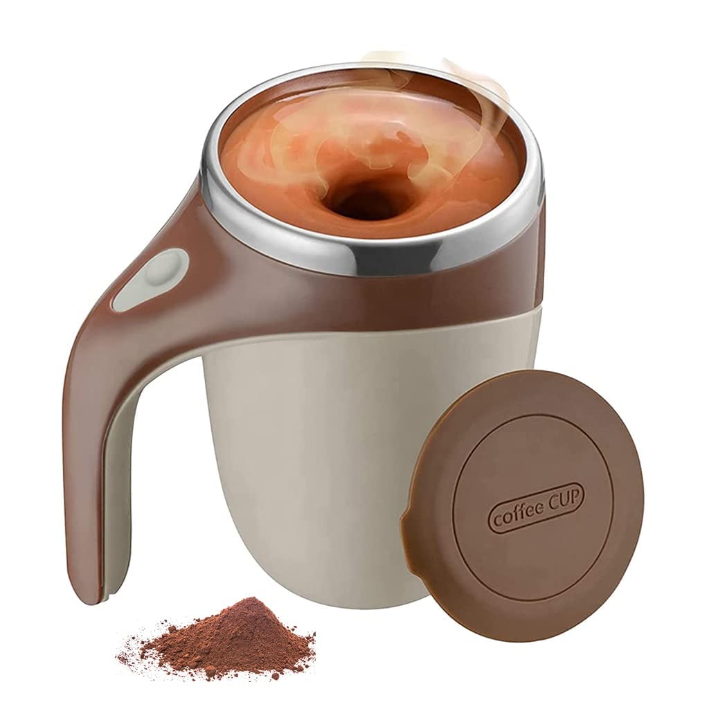 Electric Mixing Cup,380ml Self Stirring Mug with Lid Automatic Magnetic Stirring Coffee Cup,Creative Electric Auto Stirring Mug Self Stirring Coffee Mug-Brown