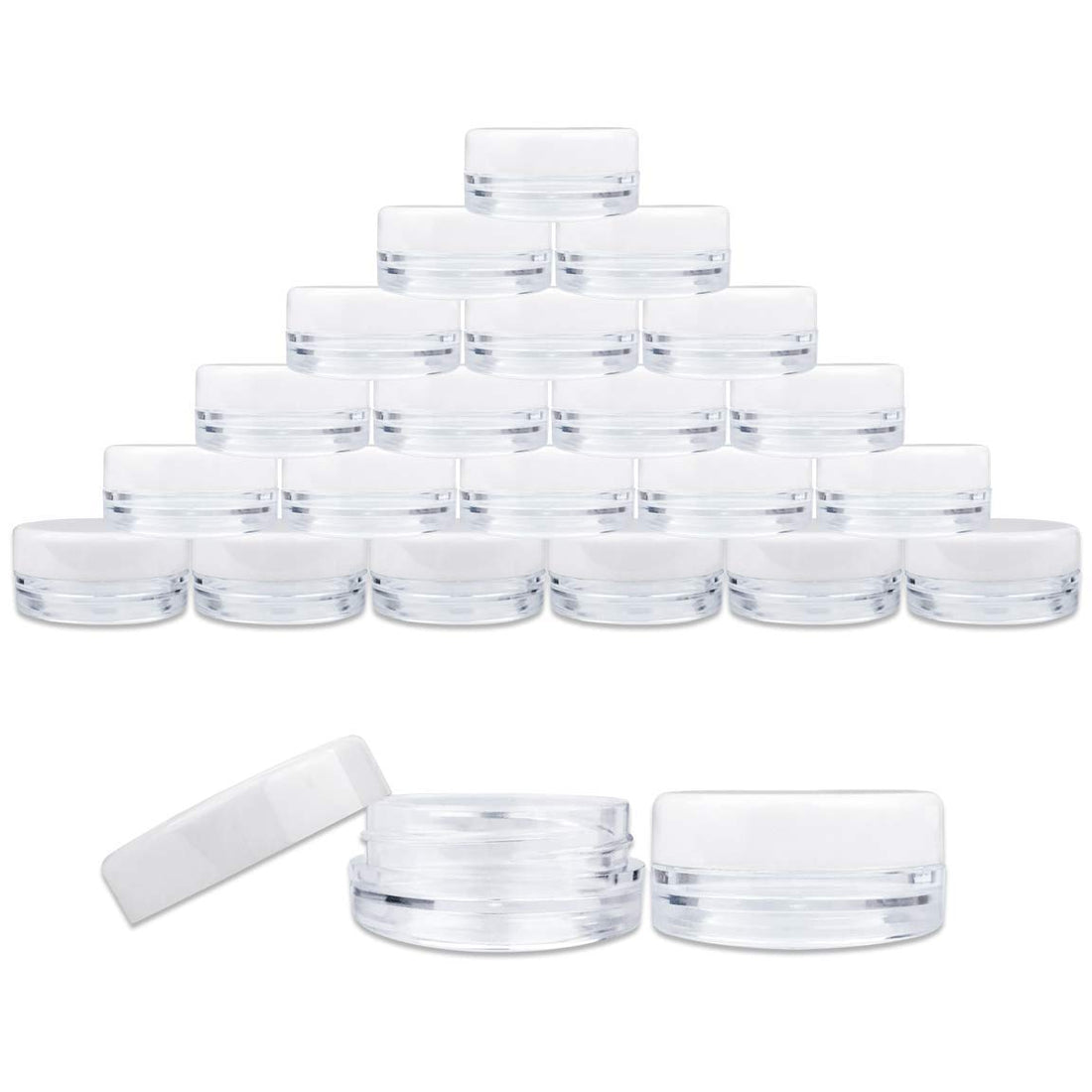 50Pcs 3g/3ml Round Plastic Jars, Cosmetic Sample Empty Container, with Round Top Lids, Sample Travel Containers, BPA Free, Good Sealing Performance, for Eye Shadow, Nails, Powder Storage