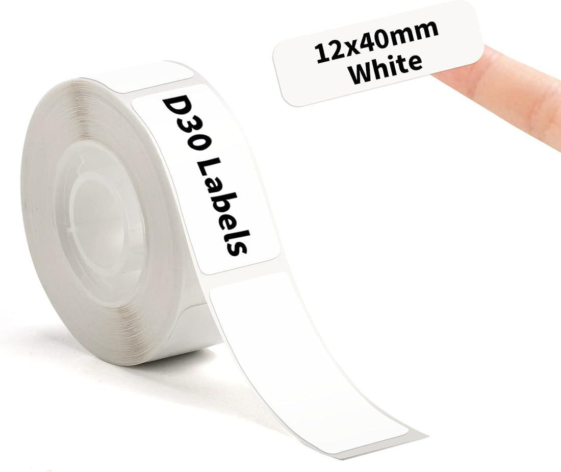 D30 Thermal Label Tape - 12mm x 40mm White Replacement Labels - Waterproof & Oil-Resistant Sticker Paper for Phomemo D30 Label Maker - 180 Labels/Roll (1 Roll)