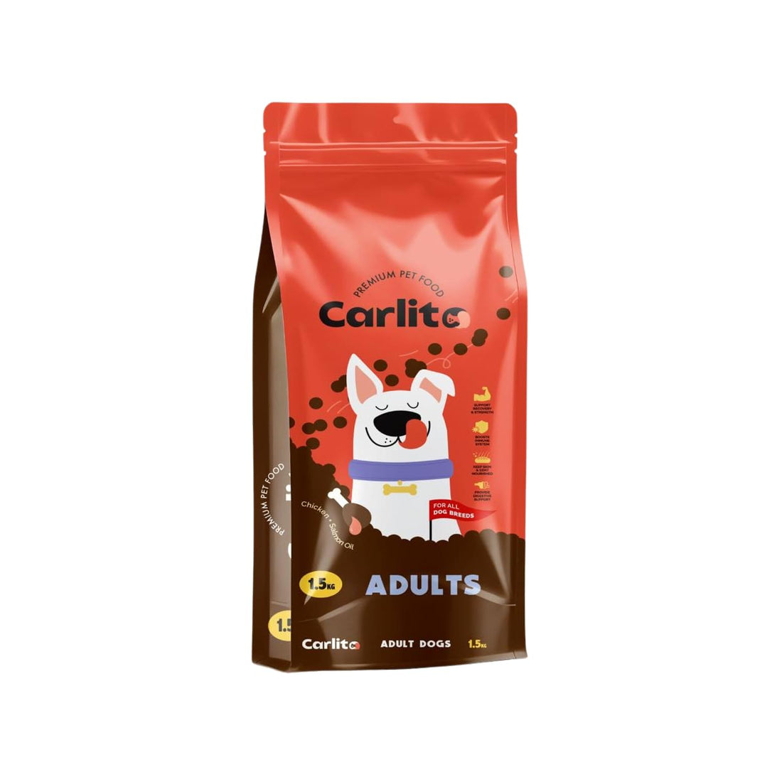 Carlito Premium Pet Food Adult Dog Dry - High Protein & Omega-3 for Strong Muscles, Healthy Coat - Available in 450g, 1.5KG, 5KG & 15KG (1.5 Kilograms)