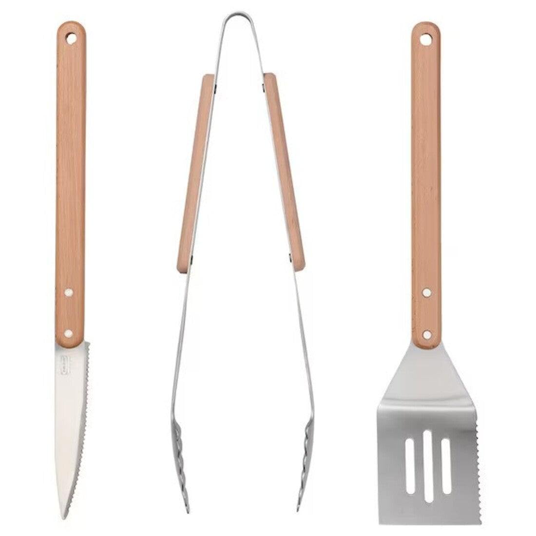 Ikea Grilltider 3 Piece Barbecue Tools Set Stainless Steel Beech 90590862