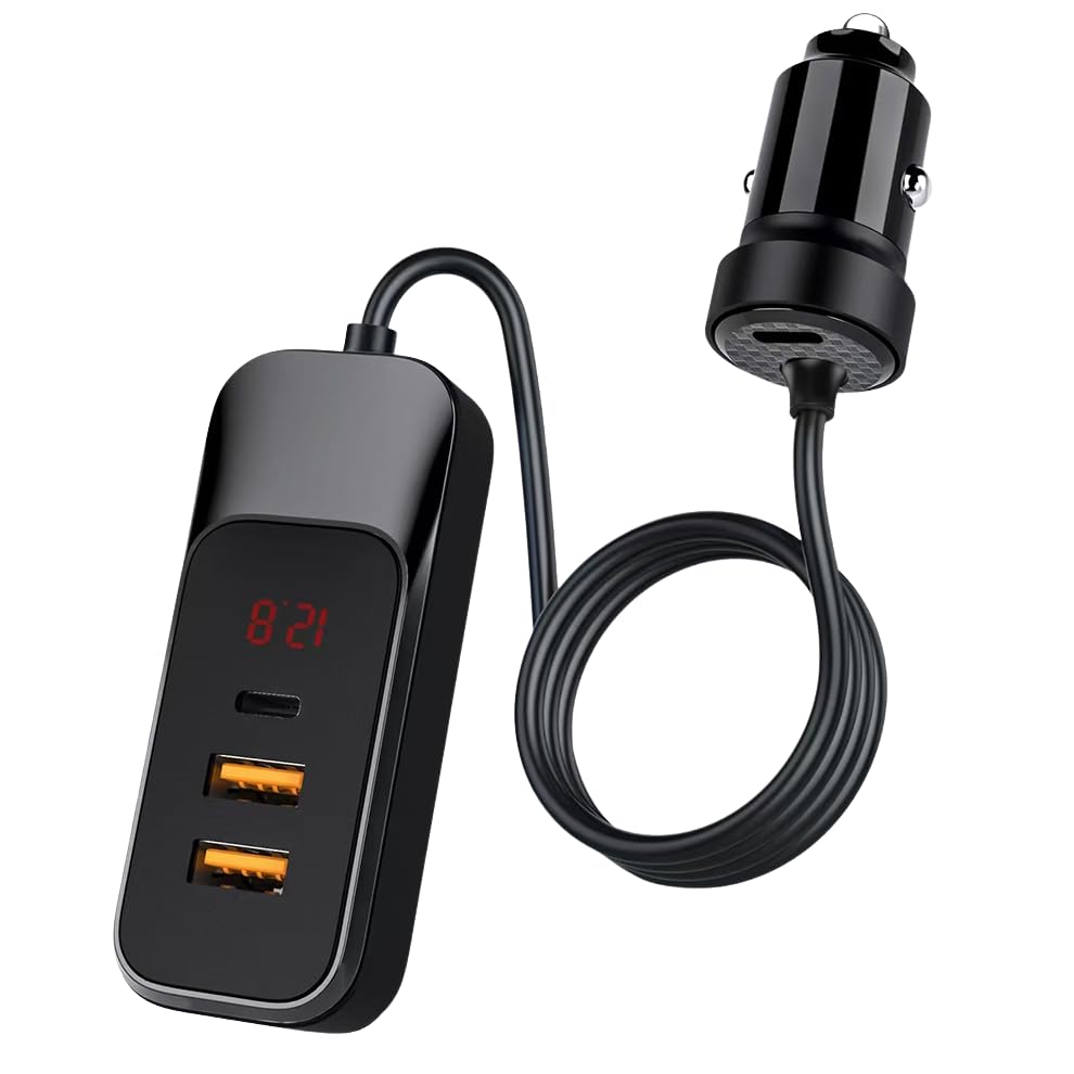 LENOK 120W USB C Car Charger with 4 Fast Charging Ports,with 1.5 m Cable Compatible with iPhone,samusng devices