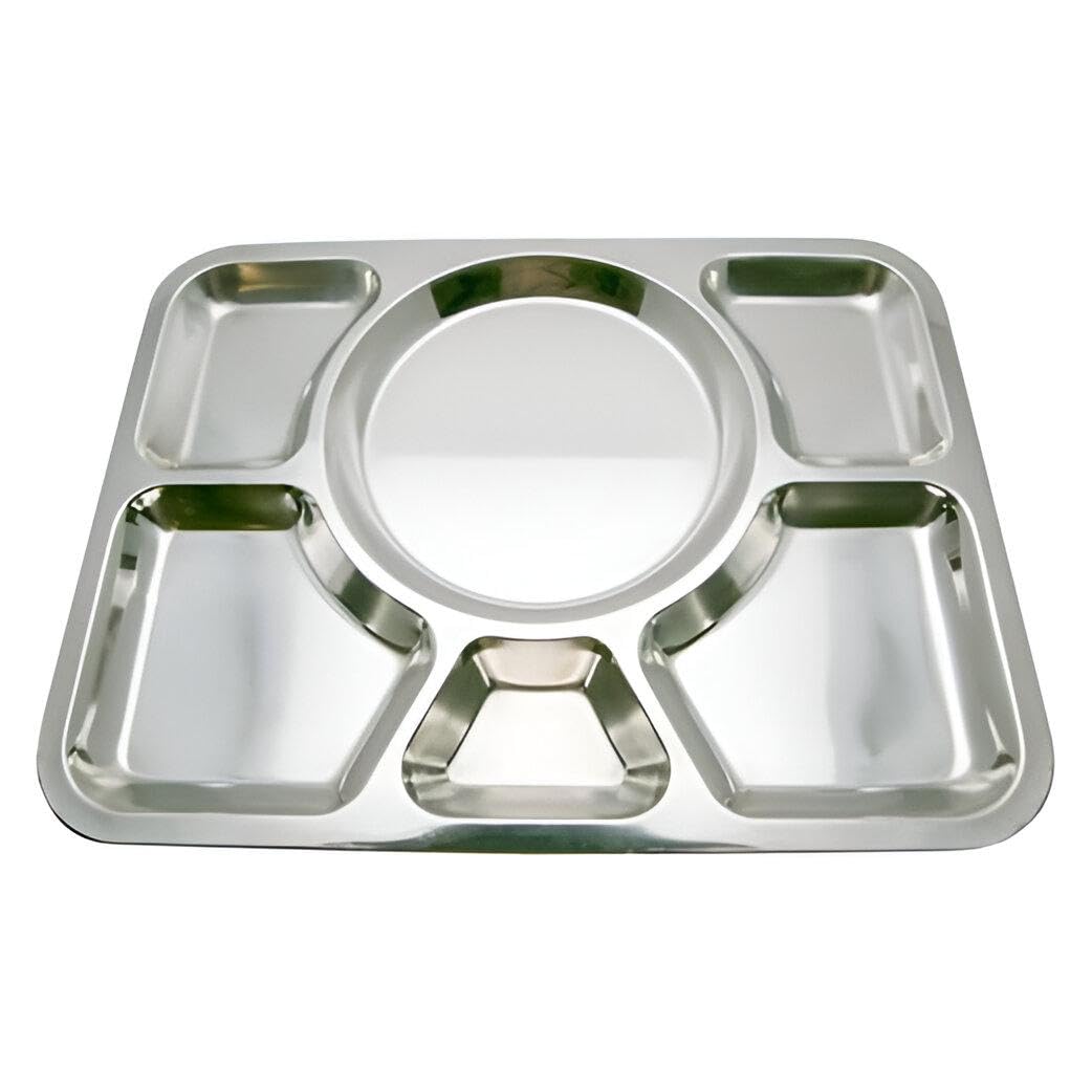 RECTANGULAR FOOD TRAYS - Serve your favorite dishes in style with these versatile stainless steel trays, featuring 6 divided compartments perfect for any occasion, measuring 39.5 x 29 cm.