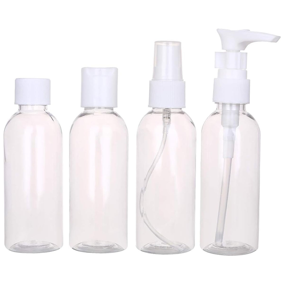 ToolHouse 4 Pack Clear Empty Travel Bottles, Leak-Proof Refillable Containers Kit, Portable Pump Bottle & Squeeze Bottle for Shampoo, Lotion, Toiletries and Essential oils (100ml/3.4oz)