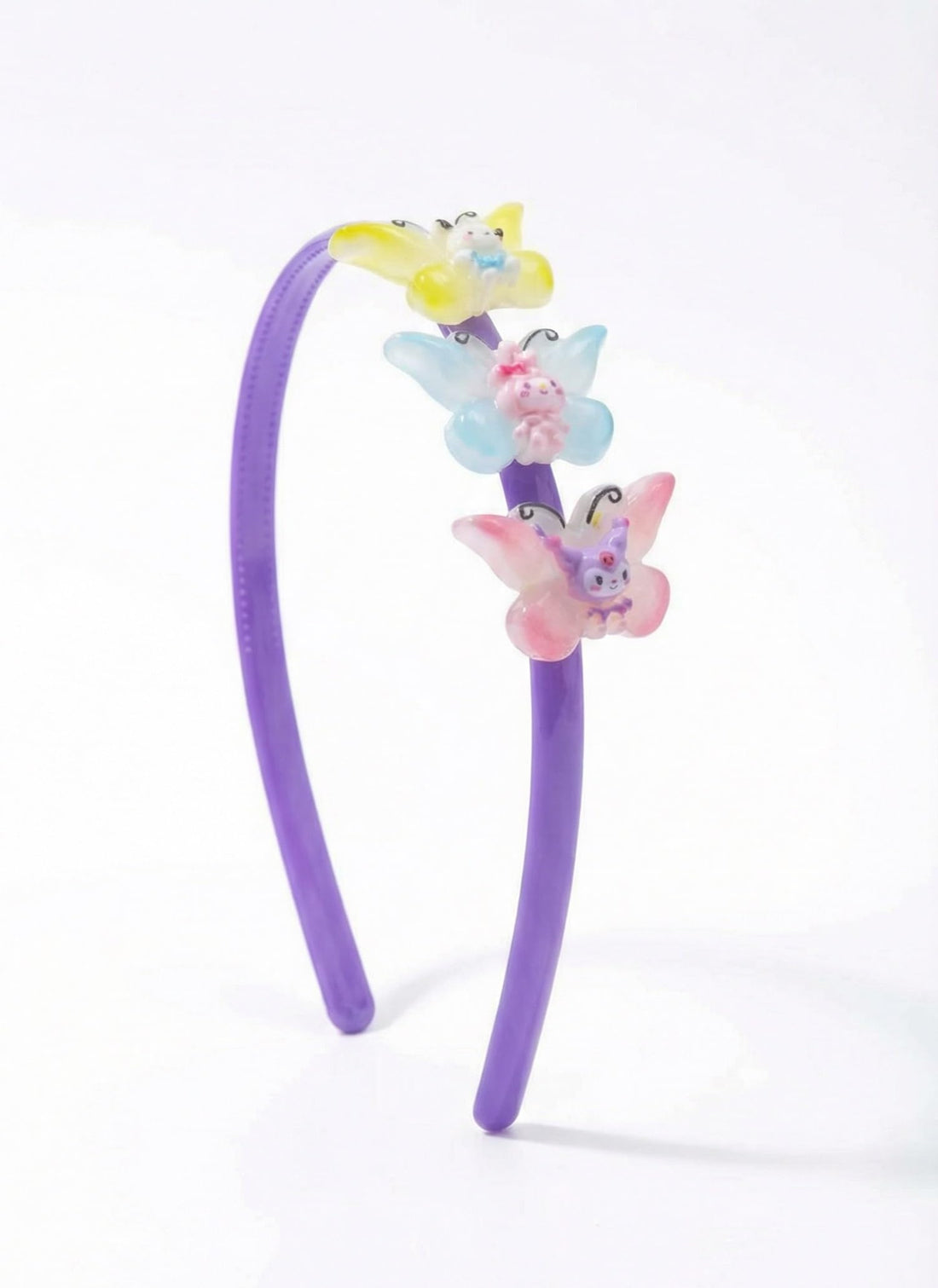Nopatia Cute Cartoon Butterfly Kids Hair Hoop Elastic Plastic Hair Band with Inner Teeth for Girls Fun Hair Accessory for School Day Party (Purple)