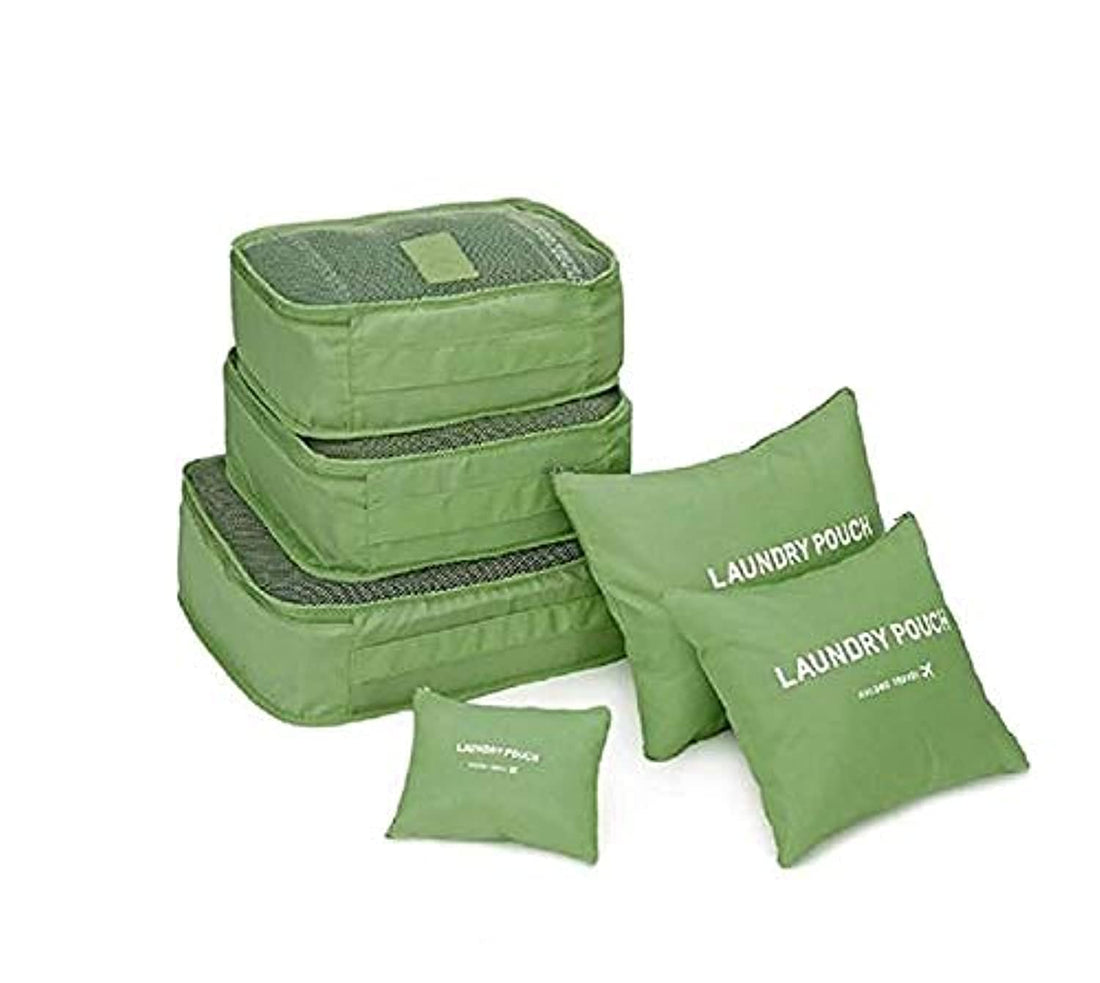Generic Green 6 PCS Travel Storage Bags Set Clothes Tidy Packing Cubes Luggage Organizer Pouch Waterproof Oxford Mesh Cloth Travel Bag Organizer