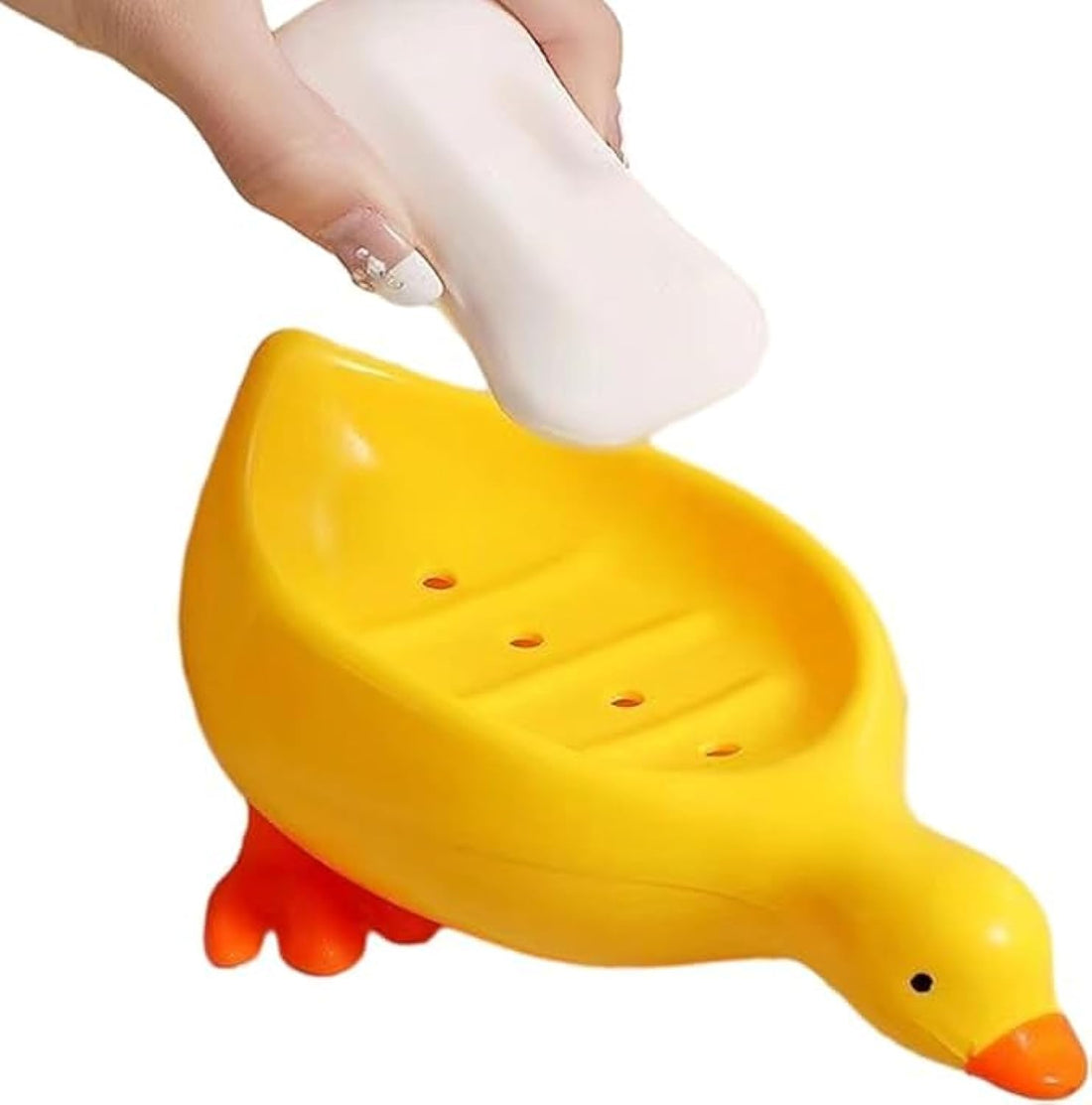 Duck Draining Soap Dish for Bathroom - Cute Family Large Soap Box, Bar Soap Holder for Shower Room, Bathtub With Small Hole to Drain Water (Yellow)
