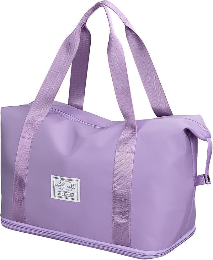 Large Capacity Folding Travel Bag, Waterproof Lightweight Gym Bag with Wet and Dry Separation Bag, for Travel, Sports, Gym Bags (purple)
