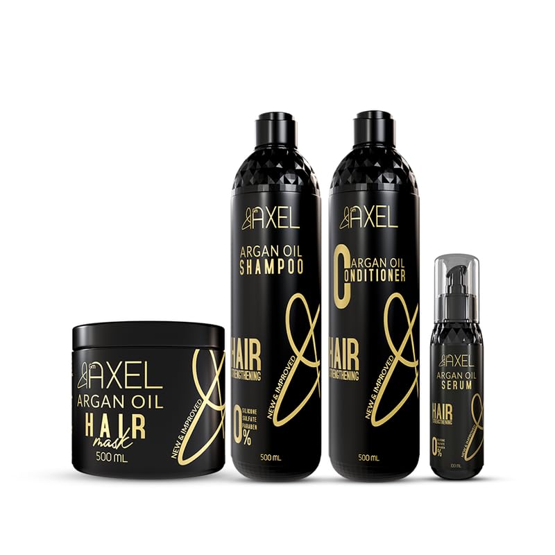 Argan Hair Care Set – Shampoo, Conditioner, Hair Mask (500ml) + Serum (100ml) – Sulfate Free for Normal and Protein Treated Hair
