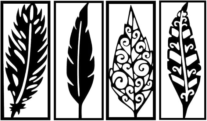 HFR Set of 4 High-Quality MDF Wood Wall Art Collection - Diverse Artistic Styles (Modern, Islamic, Motivational, Nature) Self-Adhesive Multiple Sizes (Feather Harmony 4 Piece 160cm x 80cm)
