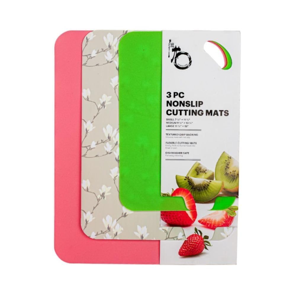 3-Pieces Silicone Non Slip Cutting Boards, Multicolor Rolling Mat with Handle, For Kitchen Chopping/Cutting/Slicing 18L x 12W x 2Th. (Pink)
