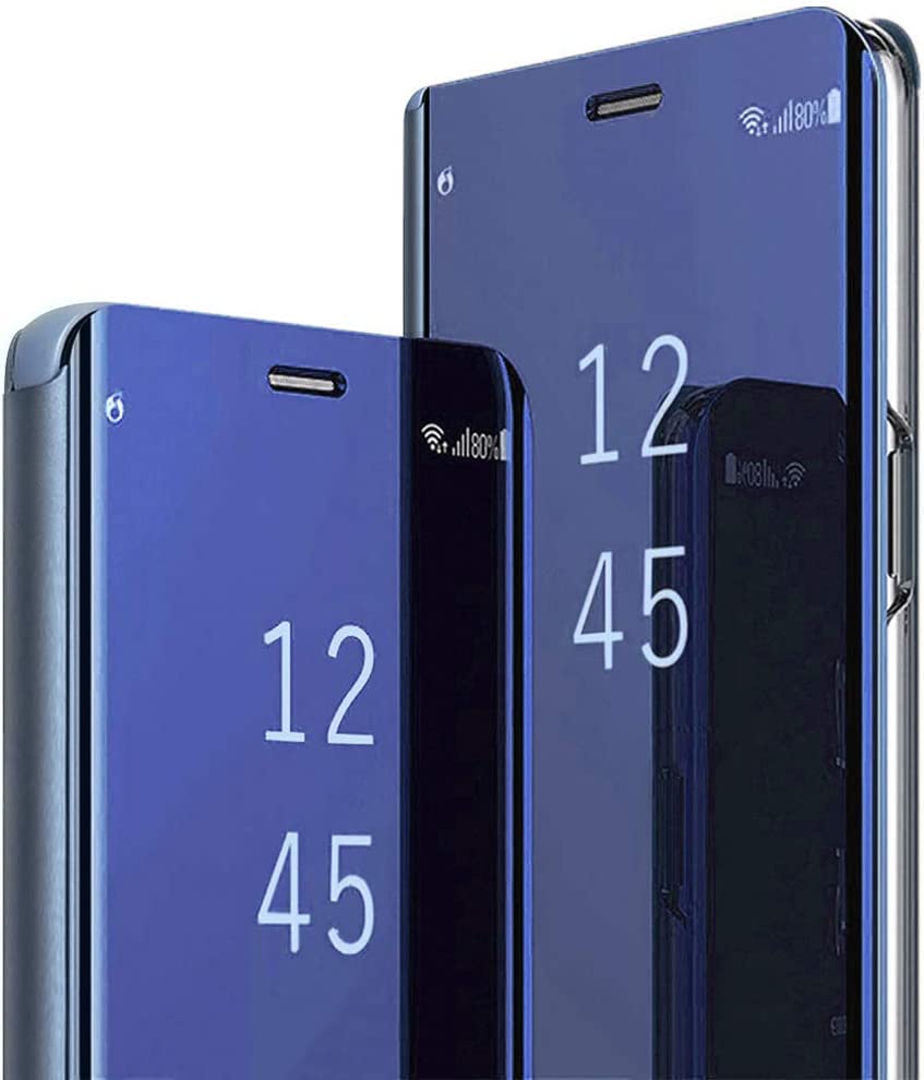 New Mahmellgy Clear View Standing mirror With Out Sensor Not Smart For Samsung Galaxy A9 2018 - Ultra High Finish Slim Fit Office Slim Stylish Cover - Blue For Entrepreneurs