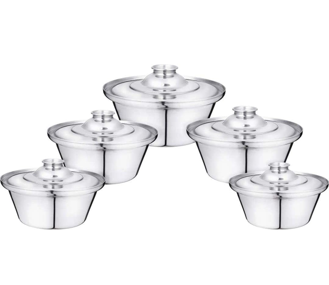 Aluminum Shawarma Pot Set with Lids 5 Pieces Silver Color Elegant Design for Kitchen