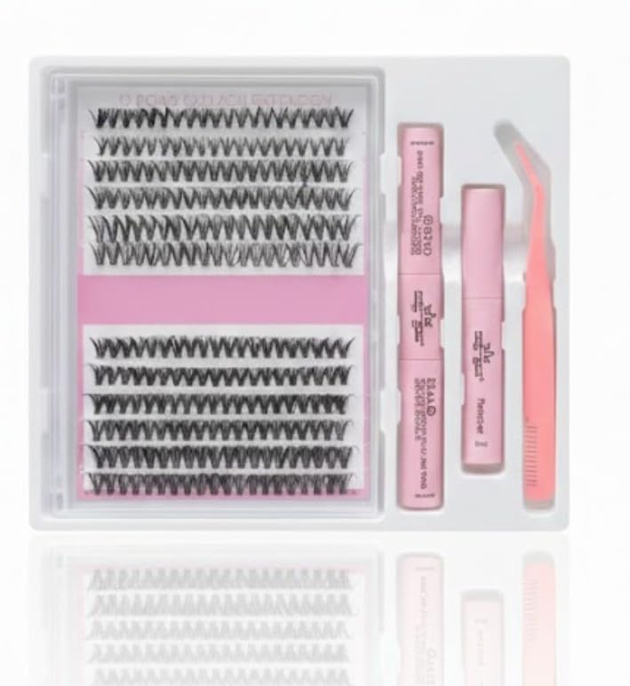 200pcs Lash Clusters Individual Lashes Eyelash Extension Kit D Curl Volume Cluster Eyelashes with Lash Bond and Seal and Lash Tweezers,Application at Home Lash Extension Kit(30p+40p-9to14mixMIX)