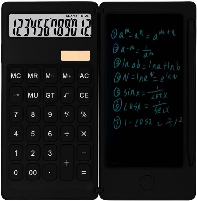 Smart Calculator with LCD Electronic Writing Board and Pen – Dual Display, Solar & Battery Powered, Portable & Light for Office and Study (Black)