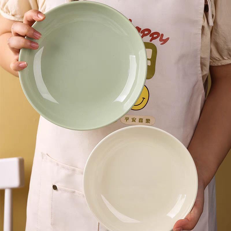 Minimalist Ceramic Dinner Plates, Set of 2, Sage Green and White .rom